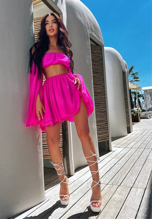 Chiffon Set Skirt and Top Pink