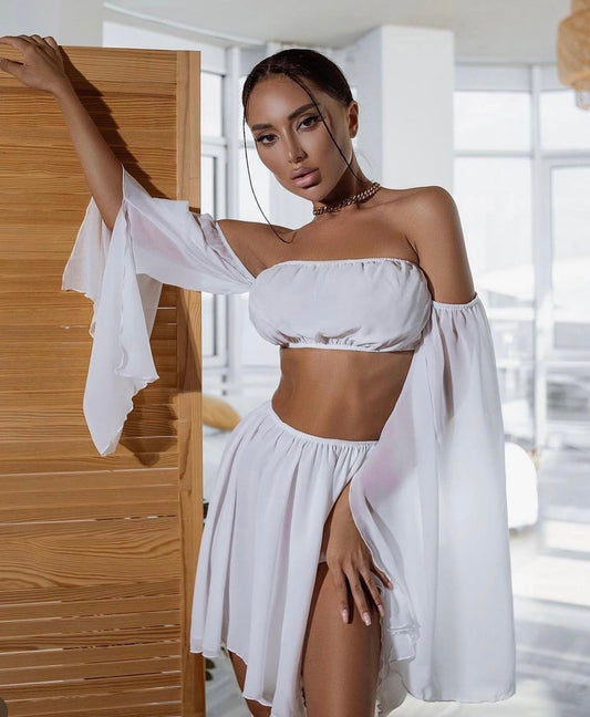Chiffon Set Skirt and Top White