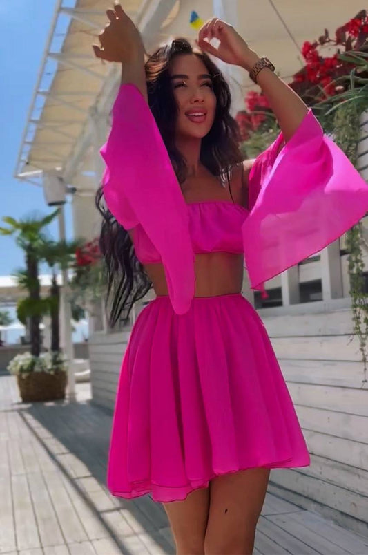 Chiffon Set Skirt and Top Pink
